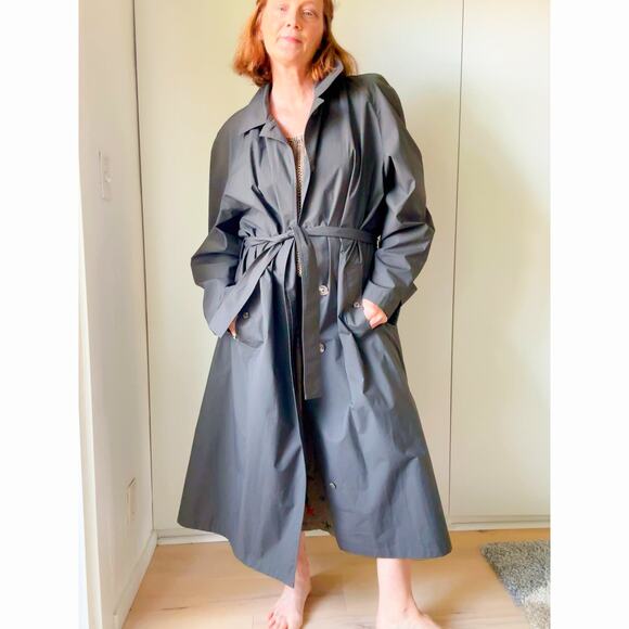 Vintage 80s Rain Trench coat Size Womens XL Mens L Gray Old Money Twee Classic - Picture 1 of 10